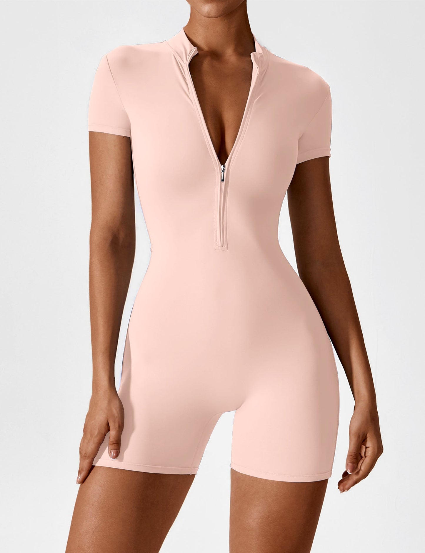 Short Sleeve Zipper Romper
