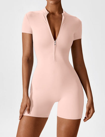 Short Sleeve Zipper Romper
