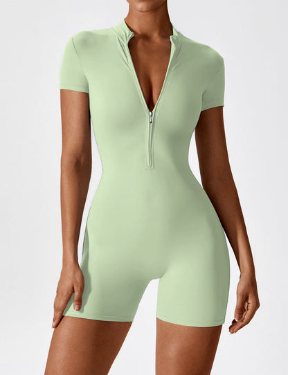 Short Sleeve Zipper Romper